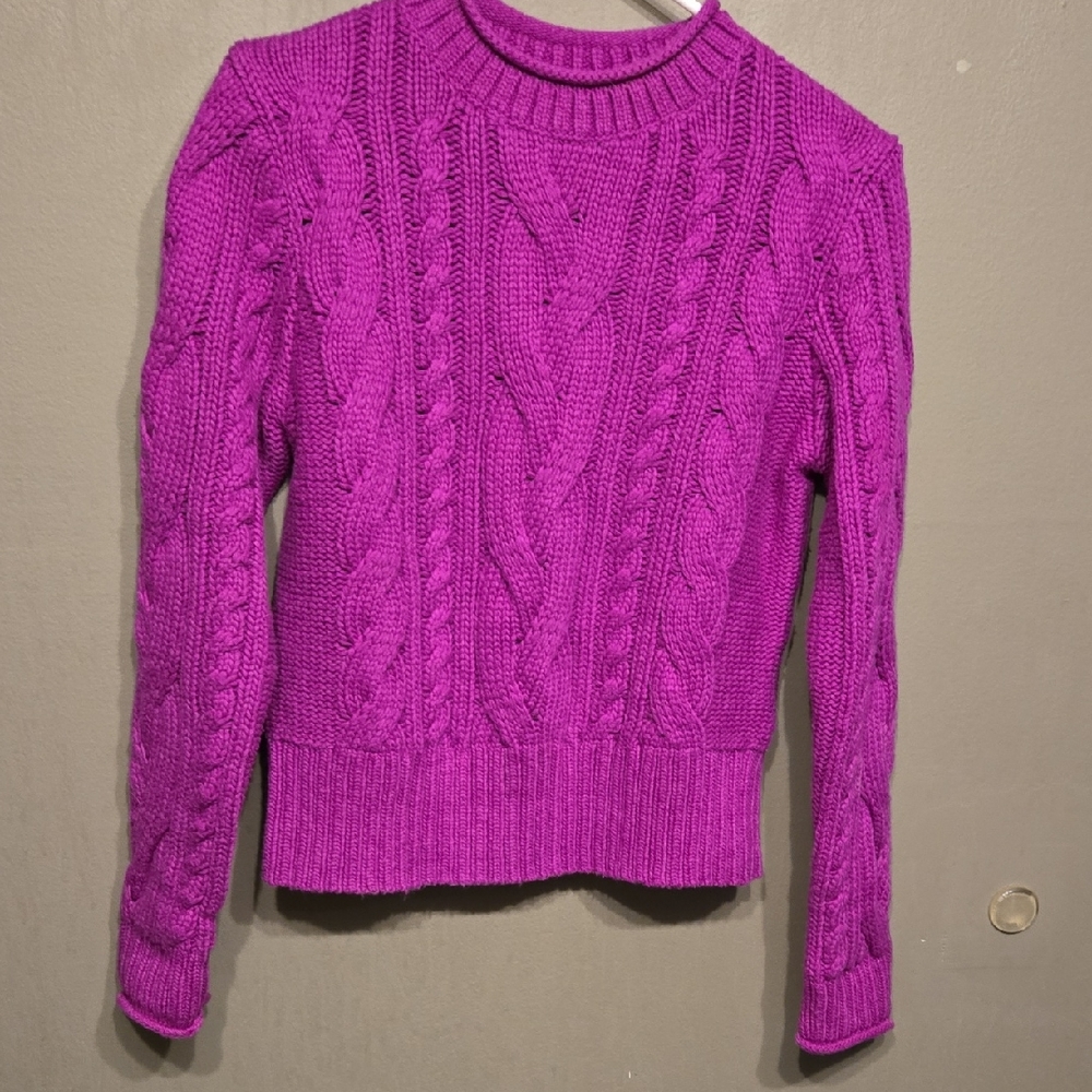 Banana Republic Cable Knit Crewneck Sweater - Bright Fuchsia